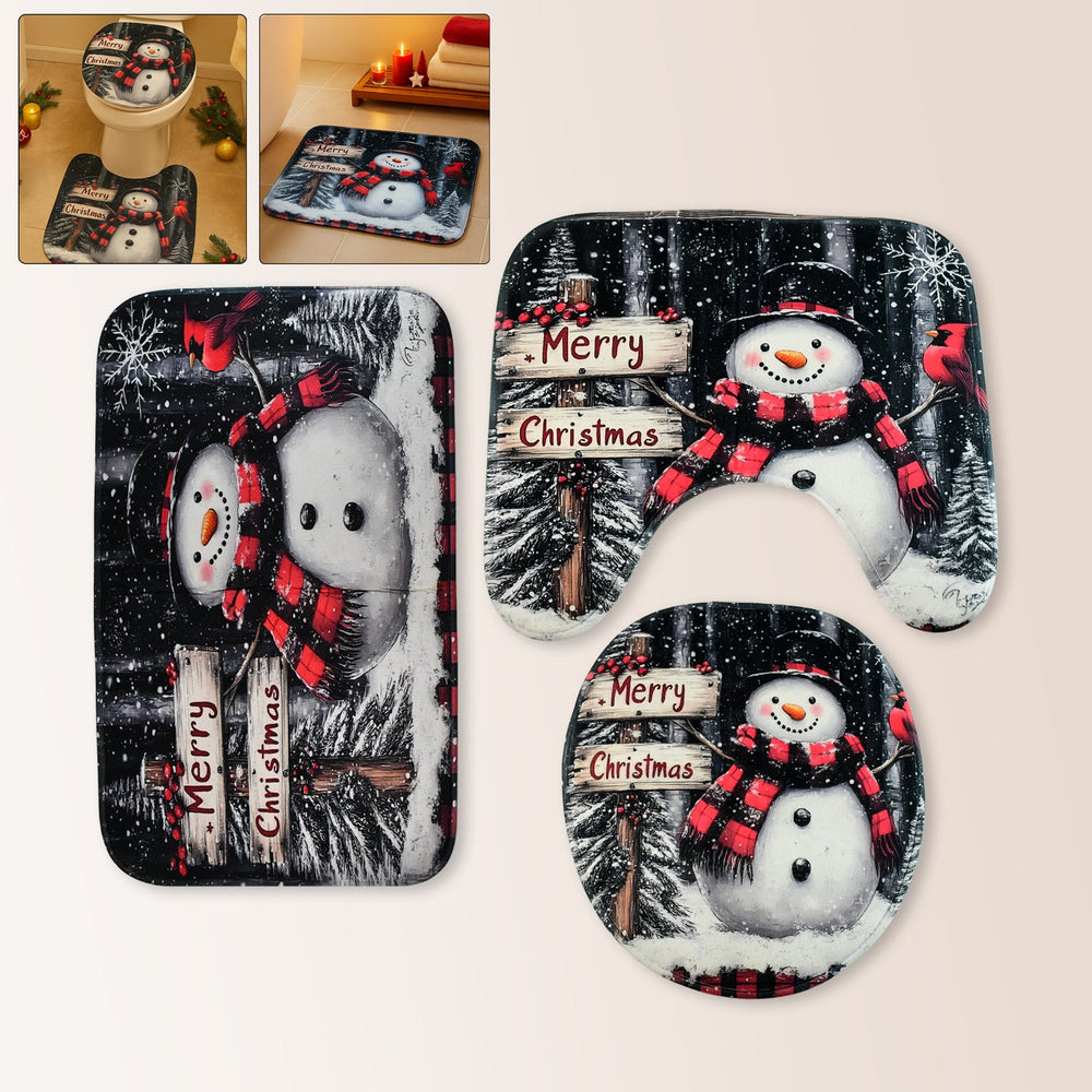Christmas Bathroom Mat Set – Soft Snowman 3-Piece Décor Your Brand