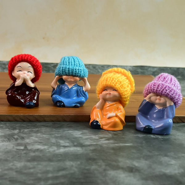 Resin Monk Buddha Showpiece Set of 4 - Spiritual Home Decor - product image