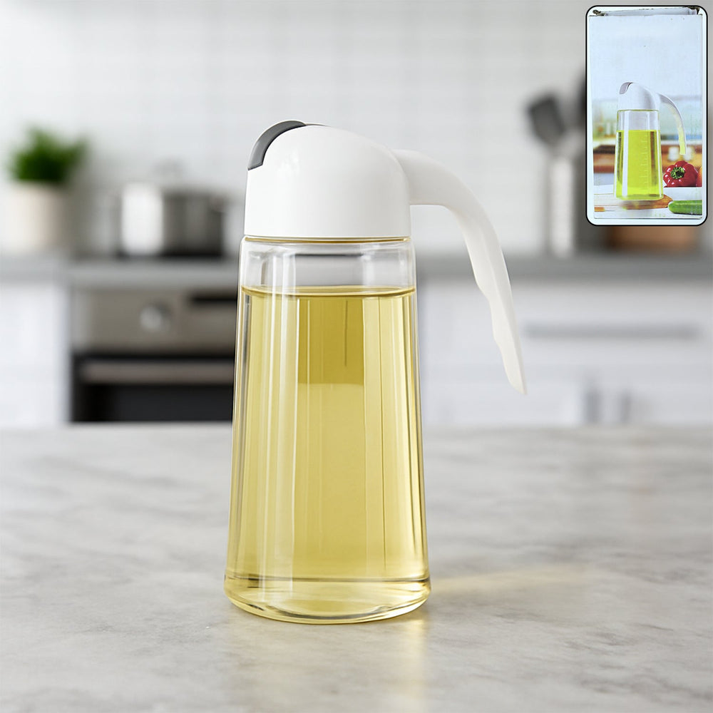 Glass Oil Bottle Dispenser 630ml - Automatic Lid & Drip-Free Pour - product image