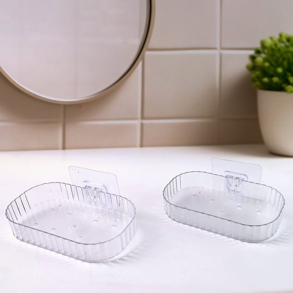 Transparent Wall Mounted Soap Dish Holder - Self Adhesive 2 Pc - product image