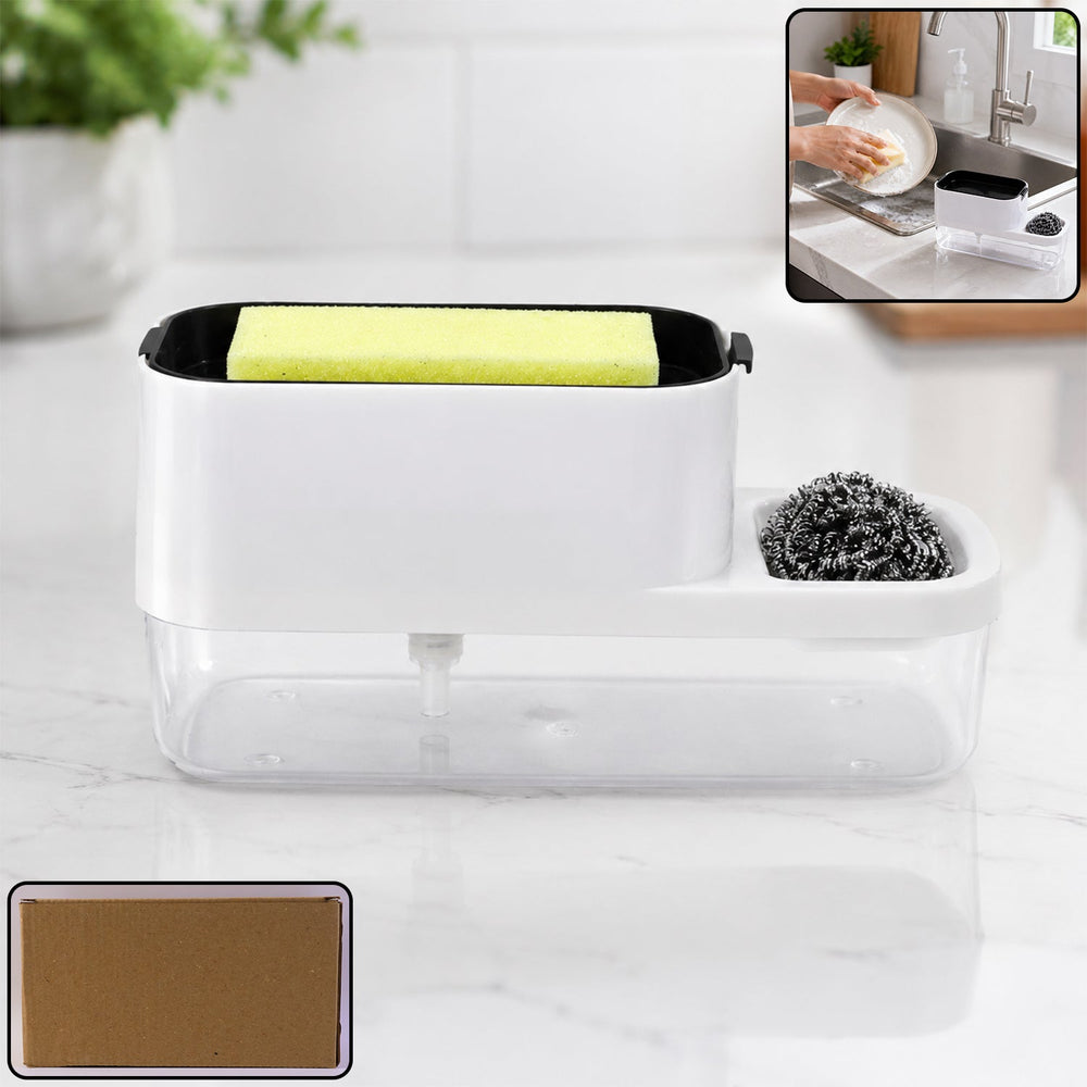 Dish Soap Dispenser & Sponge Holder – Compact & Durable | VelvetBubbles Your Brand