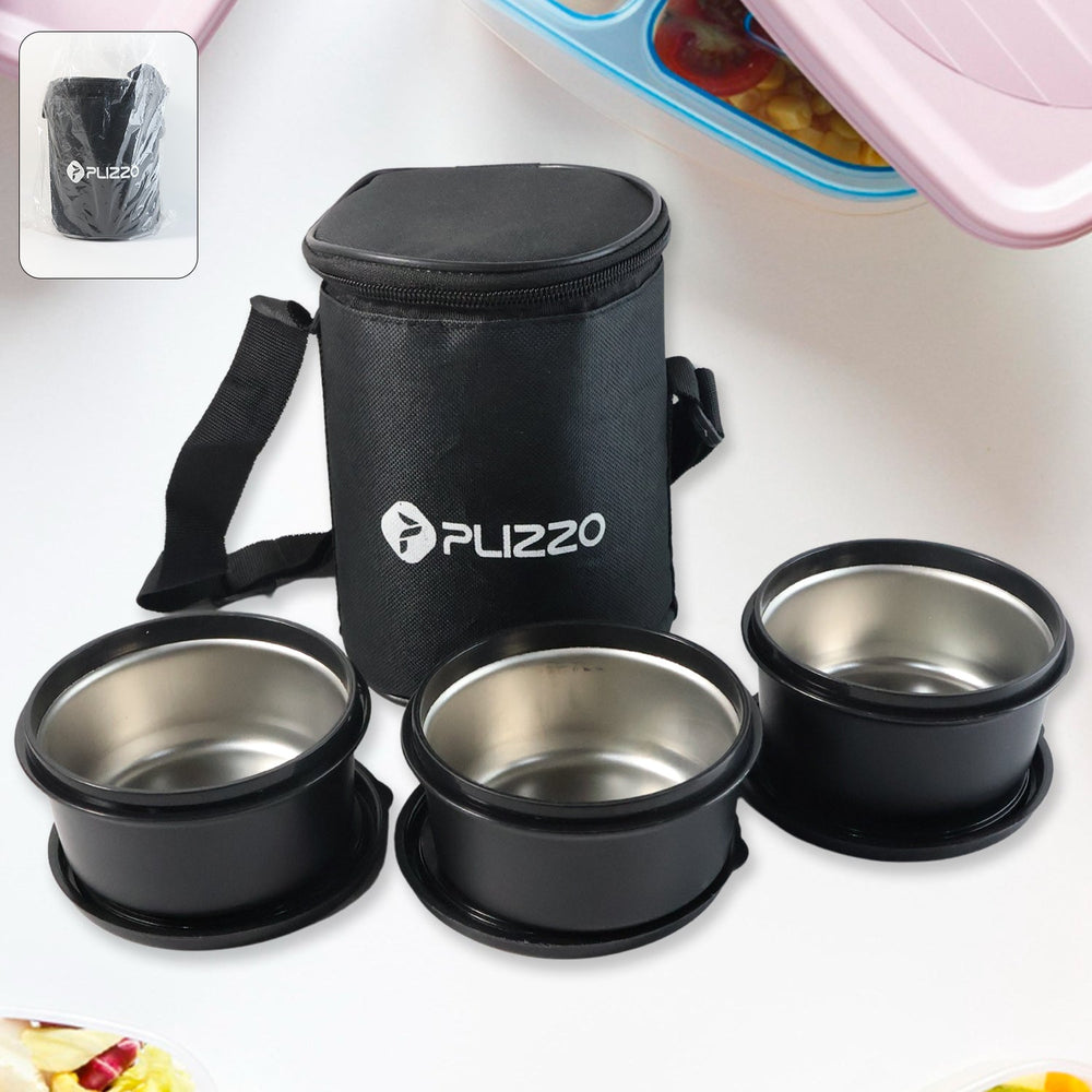 Insulated Stainless Steel Tiffin Lunch Box - 3 Containers with Carry Bag - product image