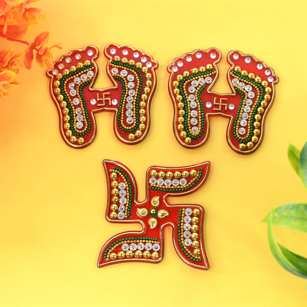 Laxmi Charan & Swastik Decorative Sticker Set Home Organization Storage Solution