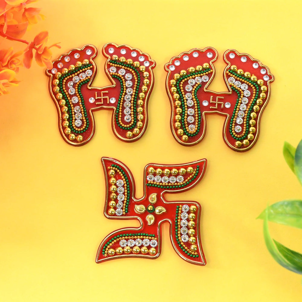 Laxmi Charan & Swastik Decorative Sticker Set - 3pc Festive Rangoli - product image