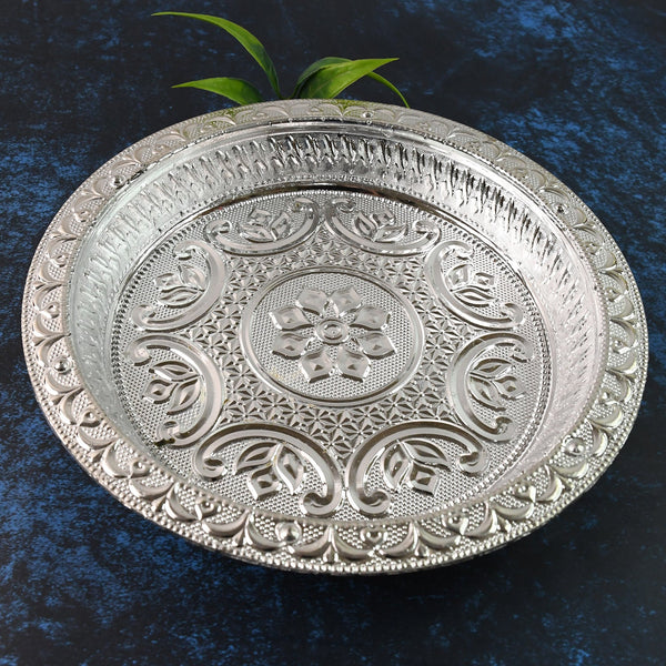 Silver Finish Plastic Pooja Thali - Lightweight & Durable - product image