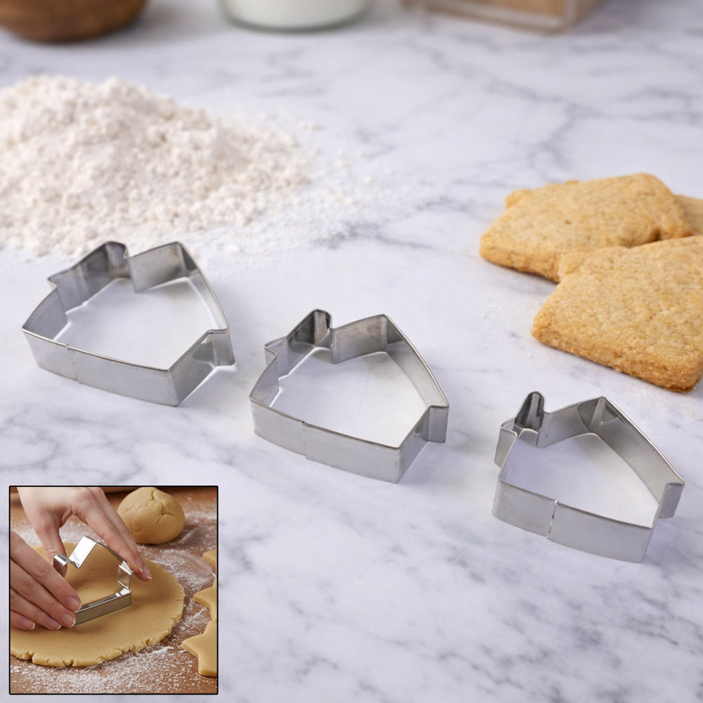Stainless Steel House Shape Cookie Cutter Set Ð 3 Durable Ba Kitchen
