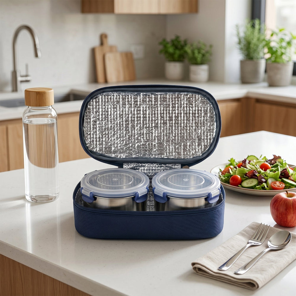 Stainless steel lunch box set with insulated carry bag