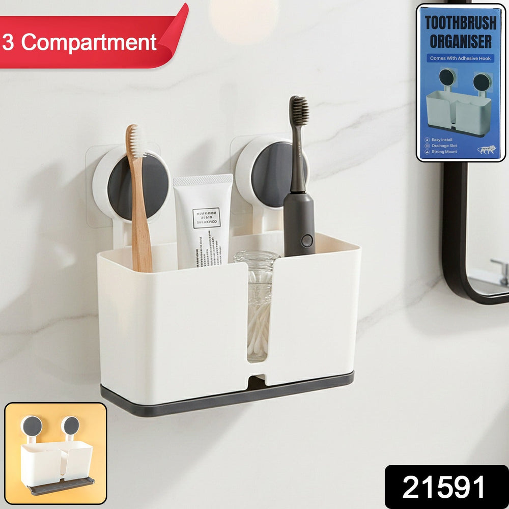 Wall Mounted Toothbrush Holder Multipurpose Storage Organizer Container