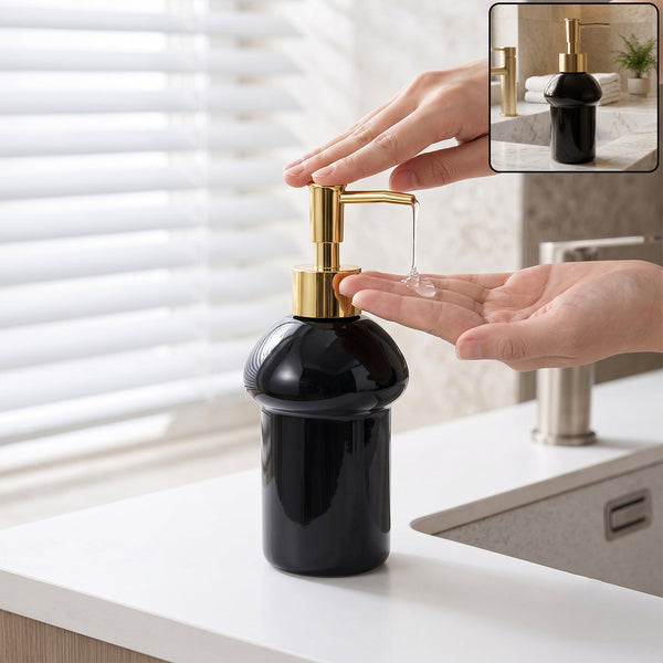 Black Glass Liquid Soap Dispenser Bottle with Gold Pump Refillable (1 Pc) Your Brand