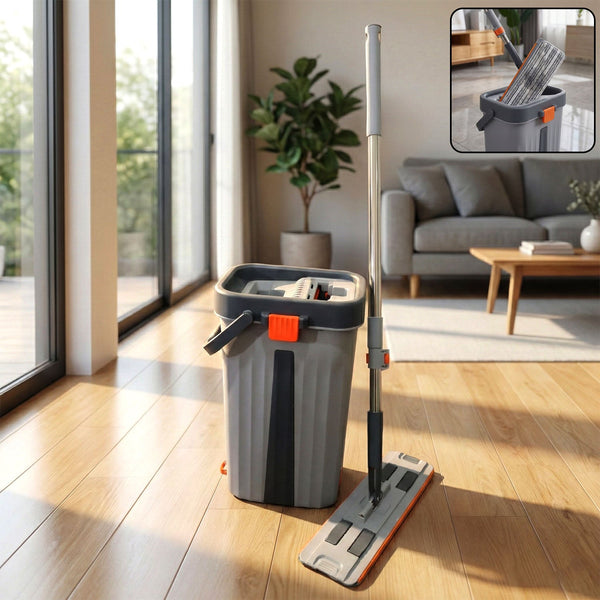 Flat Mop with Bucket Set – Big Size, Easy Press Wringer Your Brand