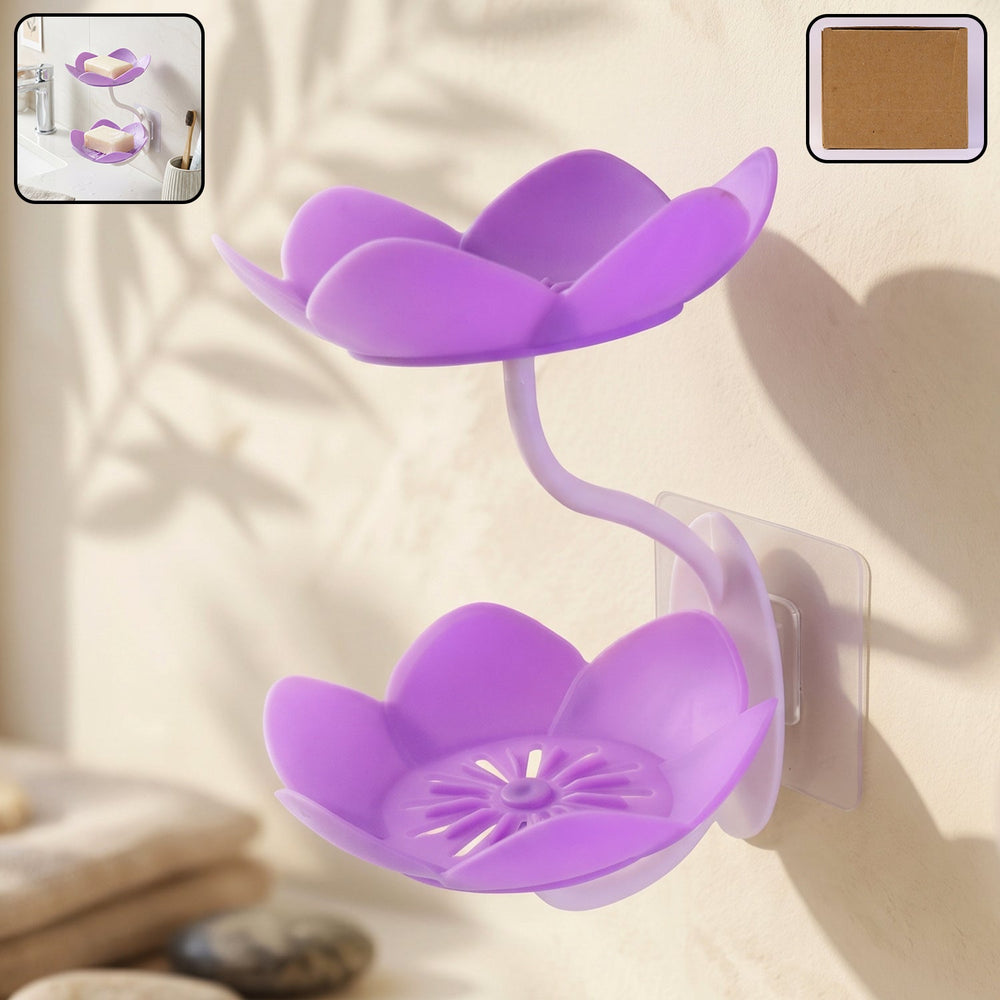 Flower Shape Double Layer Soap Dish Ð Wall Mount, No Drillin Kitchen