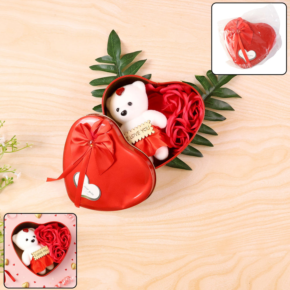 Heart Shape Valentine’s Gift Box with Teddy Bear & Rose Multipurpose Storage