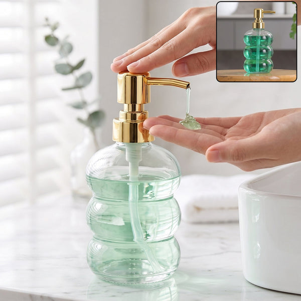 Transparent Glass Liquid Soap Dispenser Bottle with Gold Pump (1 Pc) Your Brand
