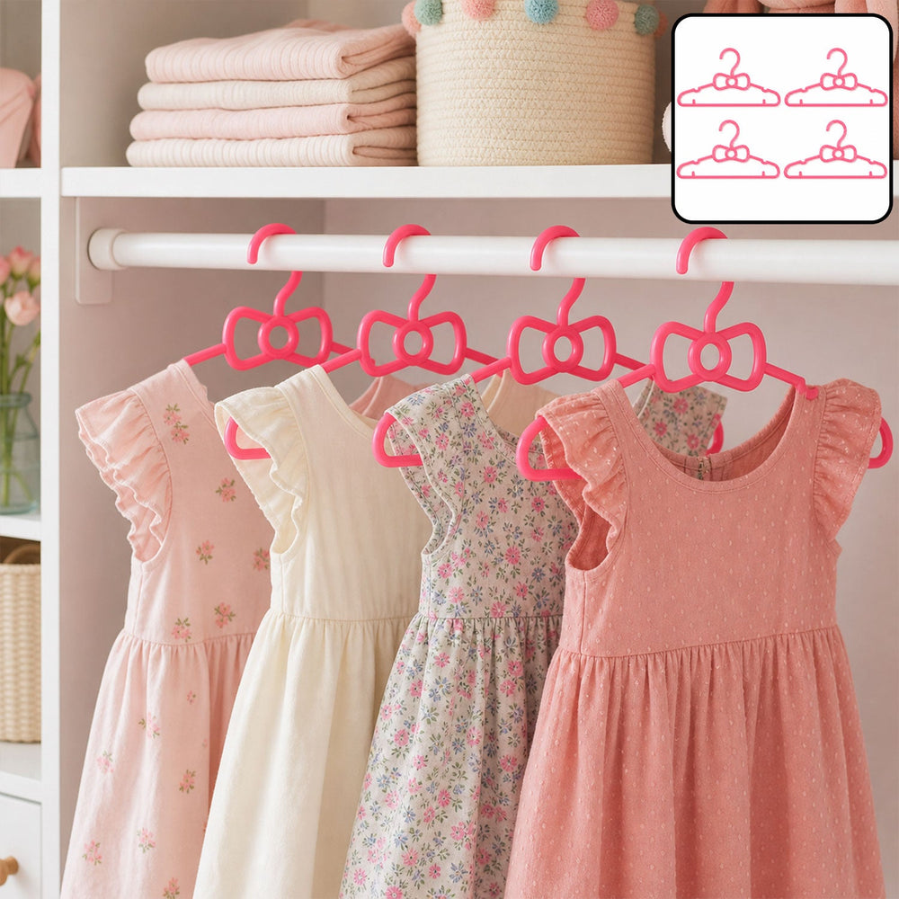 Kids Plastic Clothes Hangers Set of 4 Cute Bow Design Baby Wardrobe (4 Pc Set) Your Brand