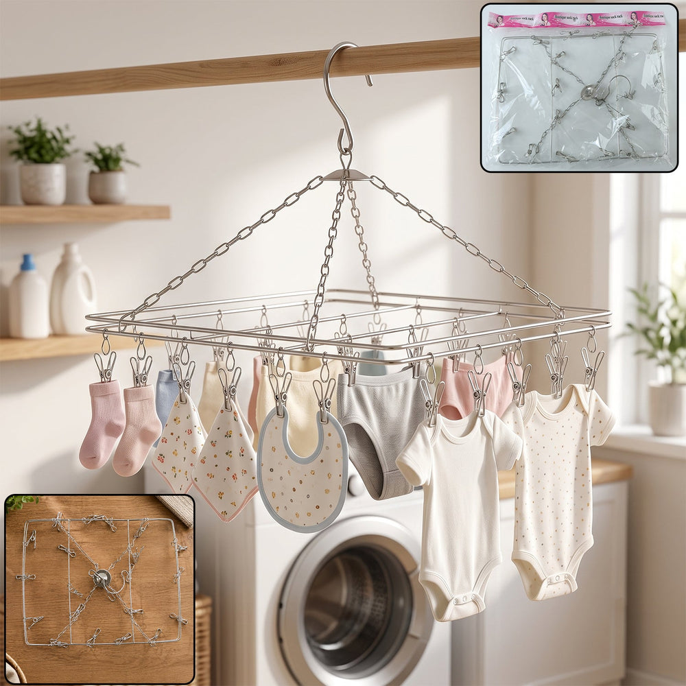 Stainless Steel Square Multi Clip Drying Hanger for Socks, Baby Clothes (1 Set) Your Brand