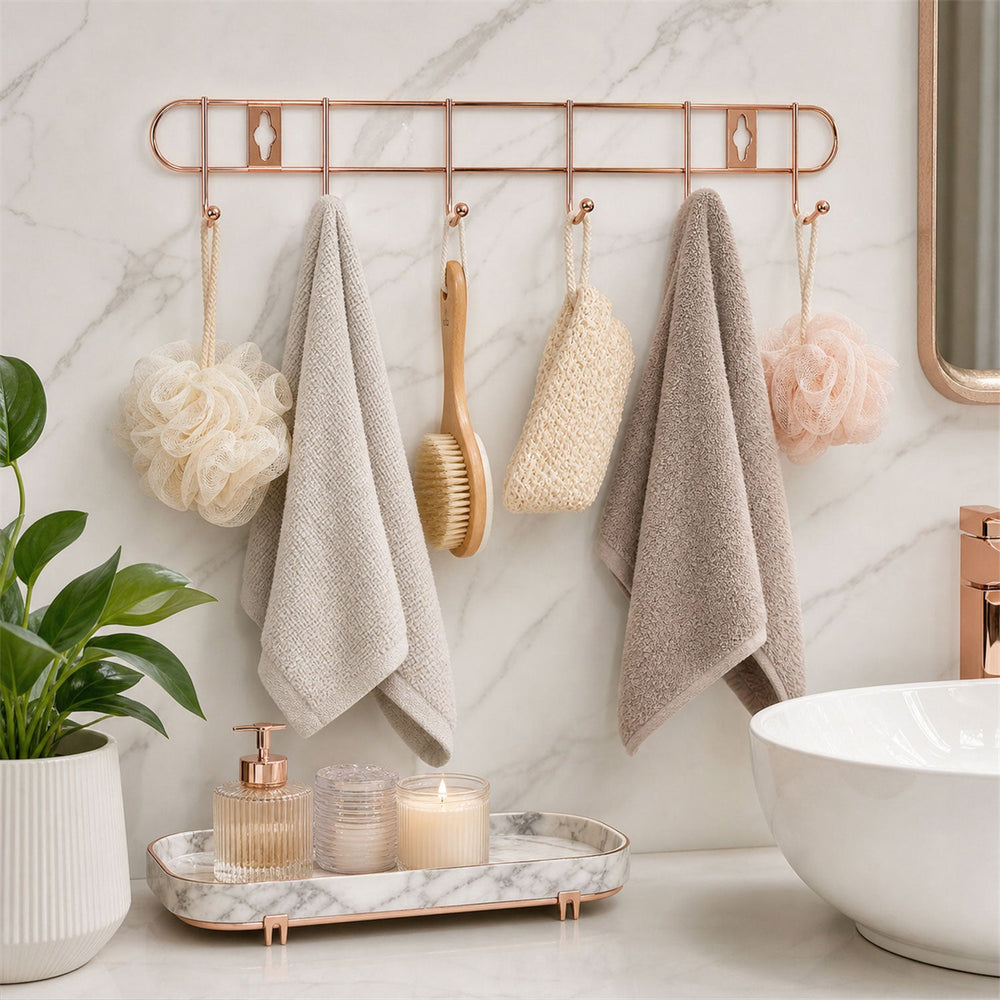 Wall Mounted Hook Rack Ð Space Saving & Stylish Rose Gold Fi
