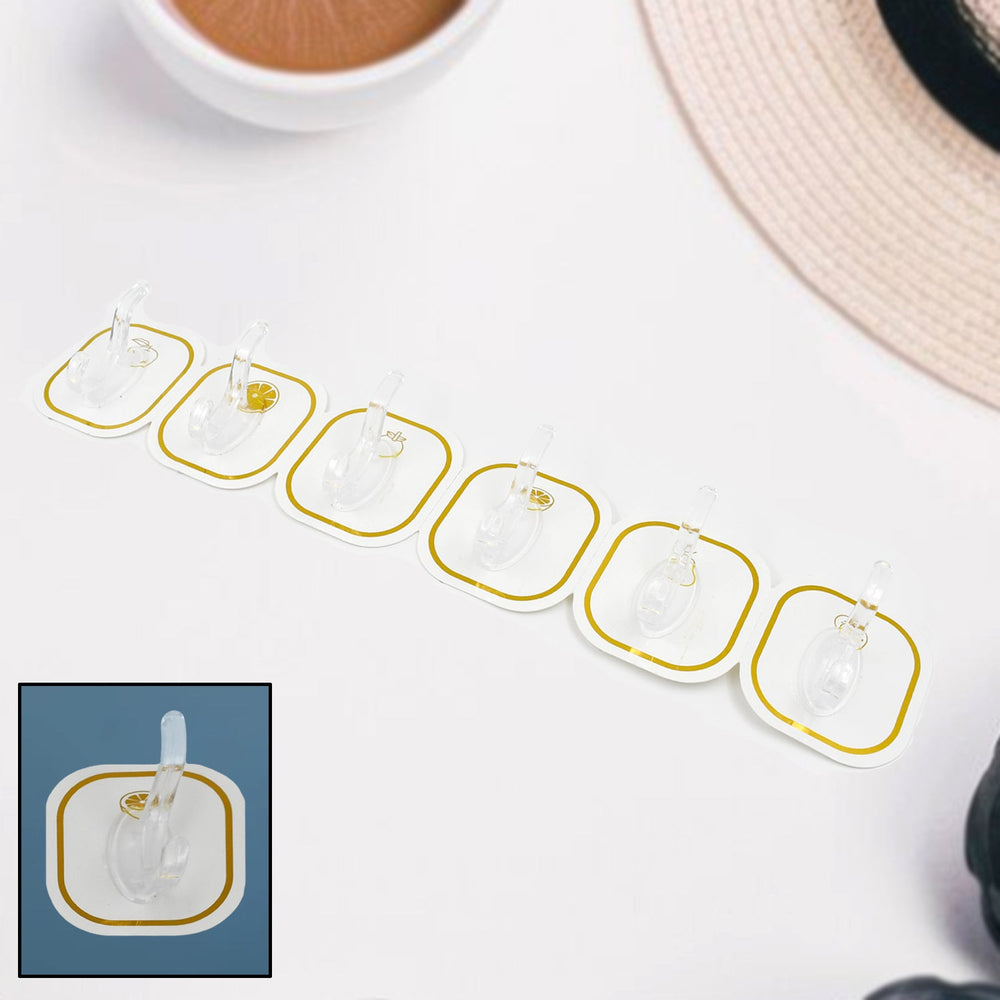 Transparent Adhesive Hooks (6 Pcs) Home Organization Storage Solution