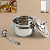 Stainless Steel Ghee Pot with Lid & Spoon Home Organization Storage Solution