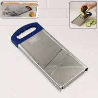 Compact potato slicer placed on a clean kitchen countertop, ready for use.