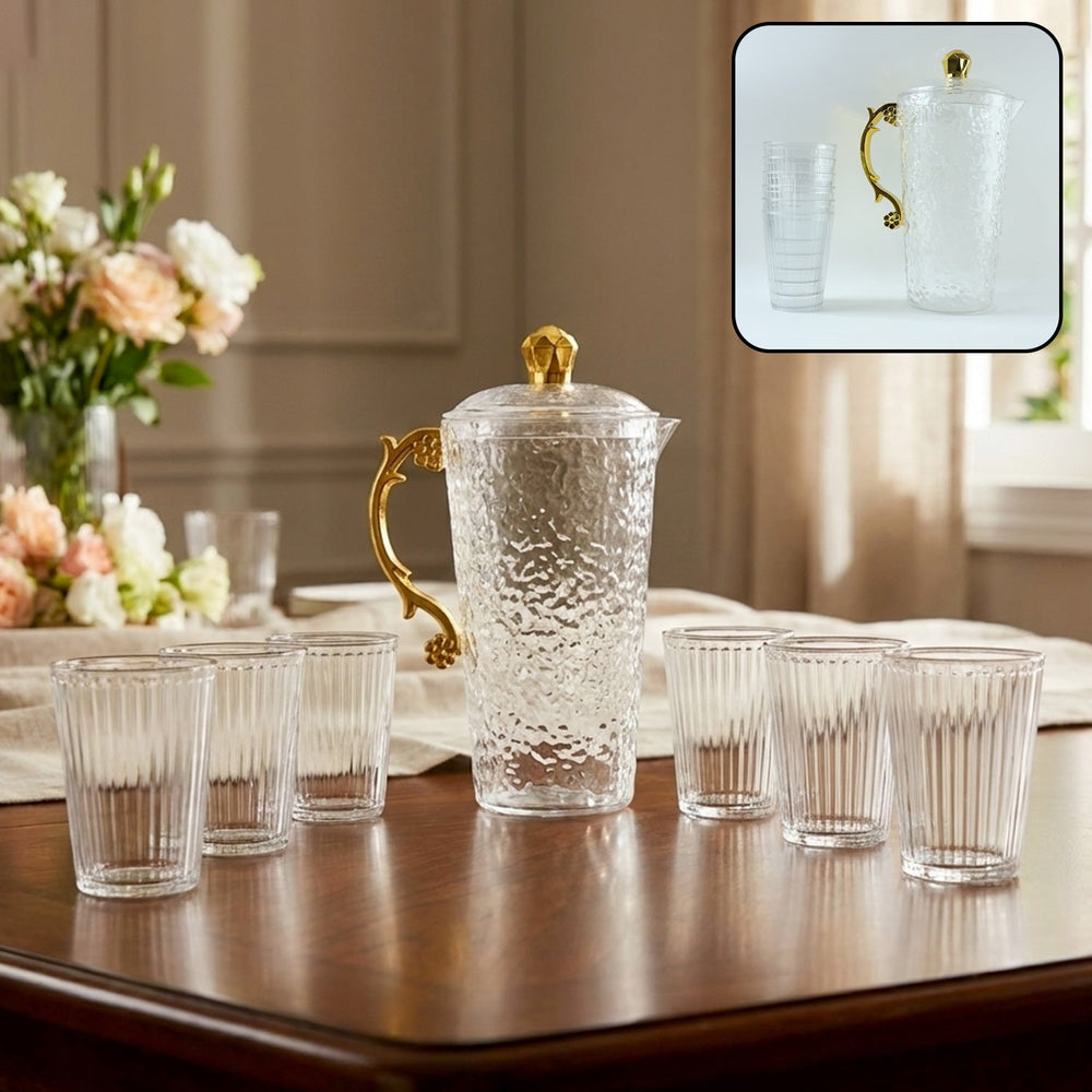 Textured Glass Water Jug Set Home Organization Storage Solution