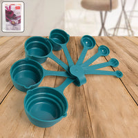 Apex measuring spoons and cups arranged neatly on kitchen table