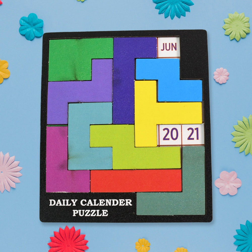 Wooden Daily Calendar Puzzle Home Organization Storage Solution