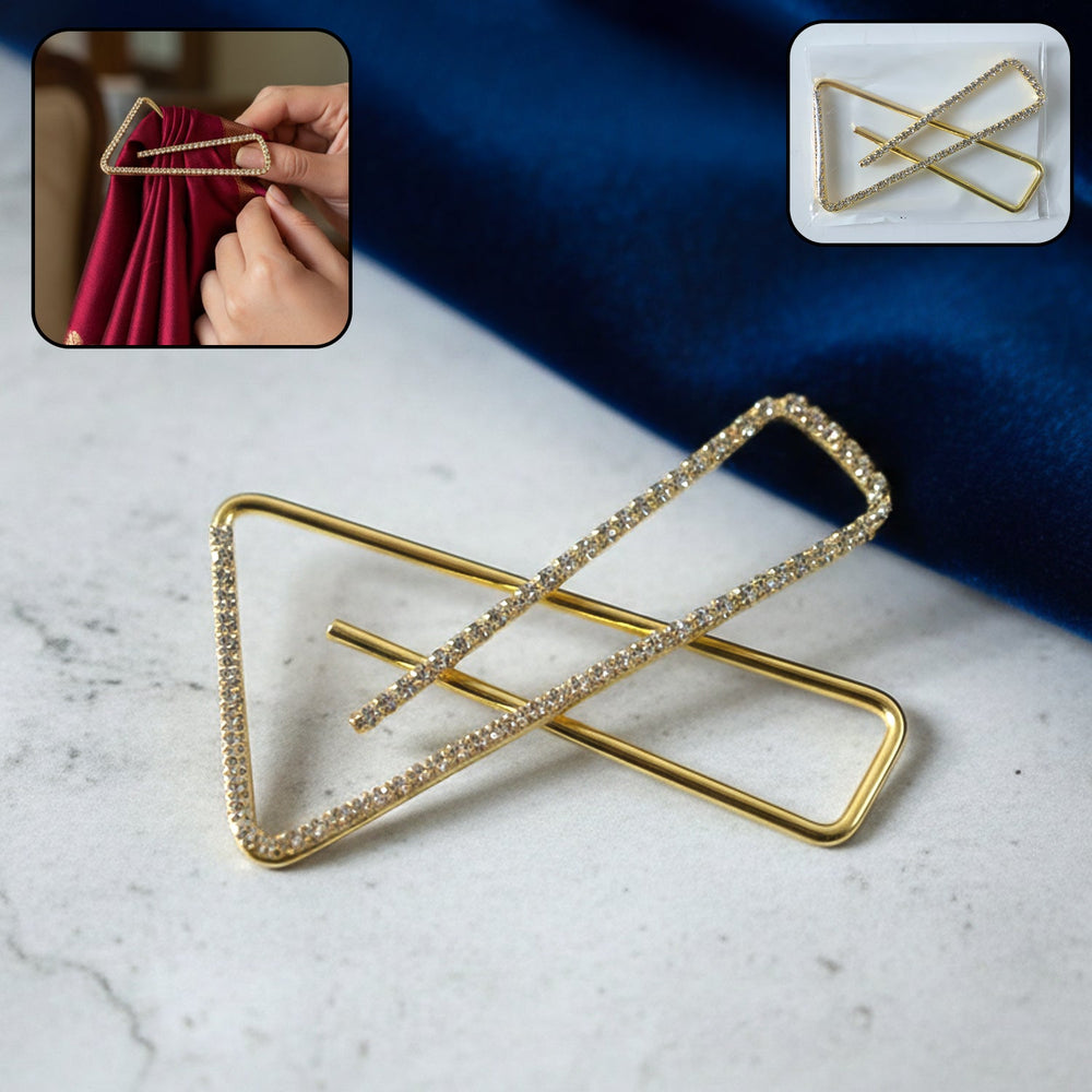 Golden Crystal Triangle Saree Safety Pin Home Organization Storage Solution