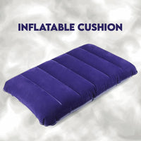 Close-up of the soft velvet flocked finish on the blue inflatable travel pillow.