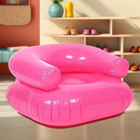 Child-friendly inflatable sofa chair in blue, designed for indoor and outdoor use.