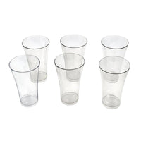 Stack of clear plastic juicy glasses, showcasing their lightweight design.