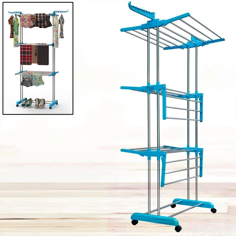 Cloth Drying Stand – 3-Layer Foldable Stainless Steel | FreshAura Your Brand