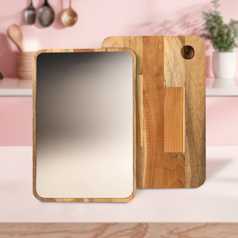 Steel Oak Cutting Board Kitchen Storage Organizer Solution