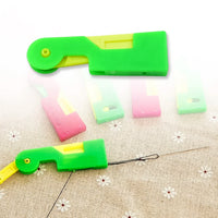Automatic sui dhaga device in a vibrant multicolour, displayed with clear usage instructions.
