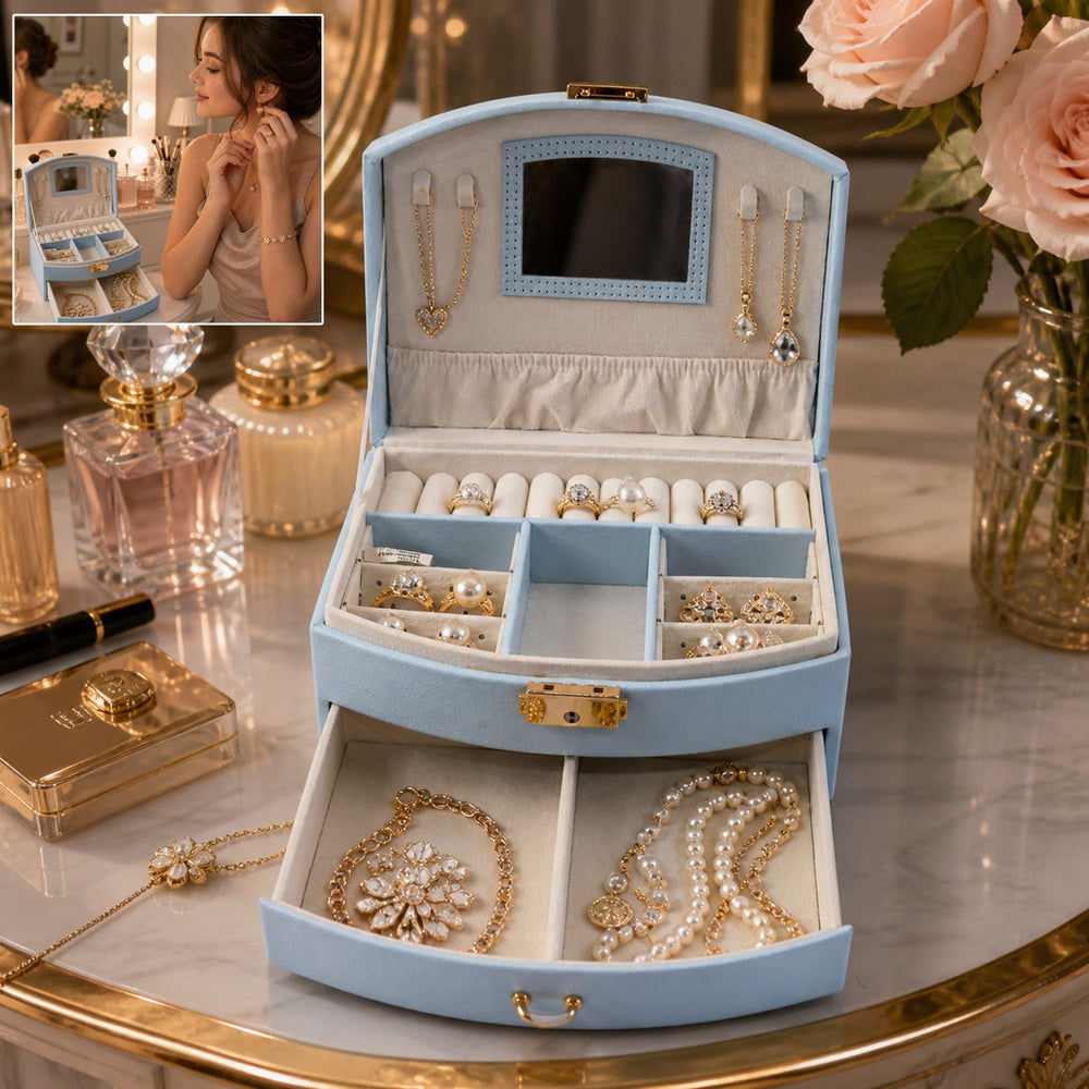 Jewelry Storage Box Ð Multi-Layer Organizer with Mirror for Kitchen Storage Organizer