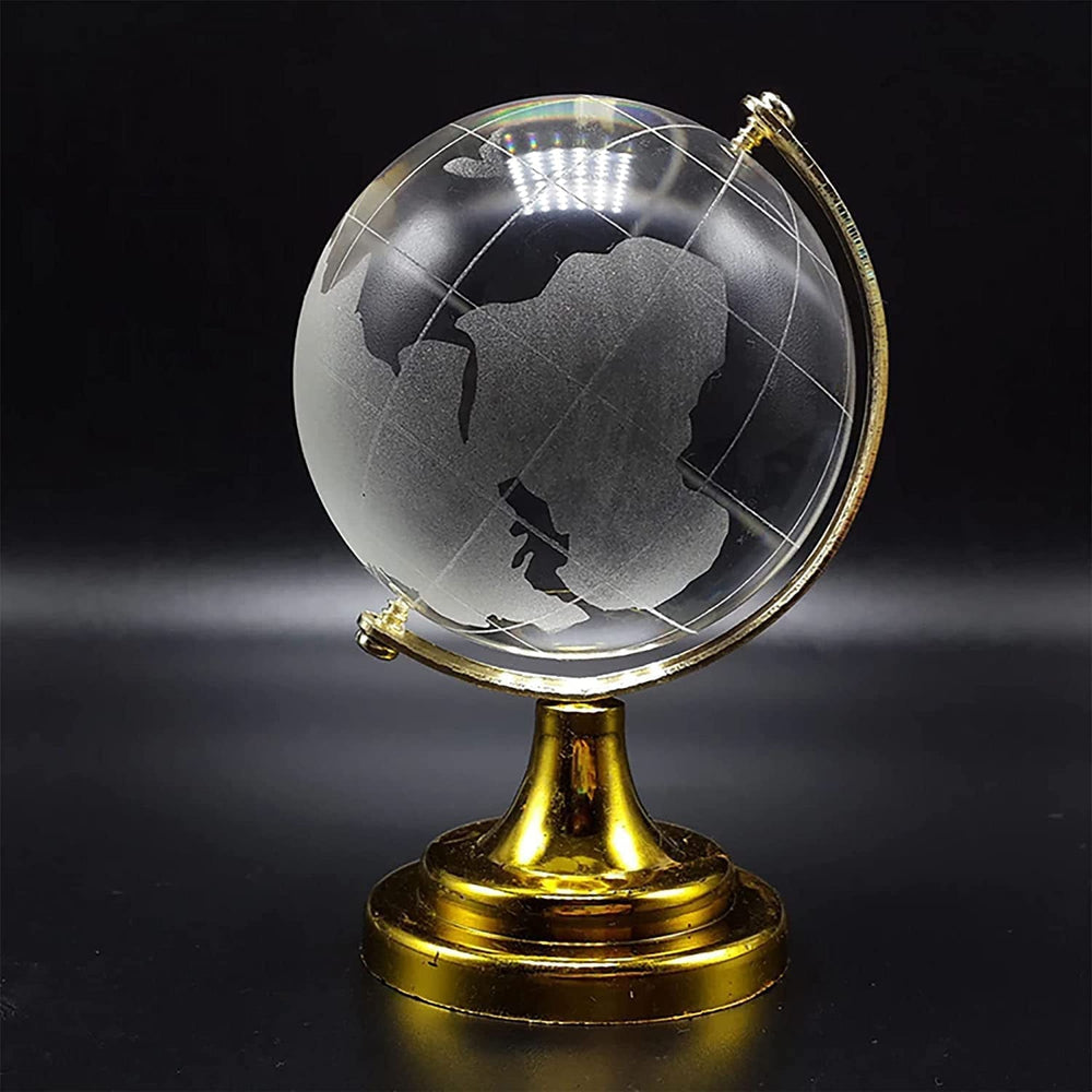Crystal World Globe with Golden Stand for Desk Decor Home Organization Storage