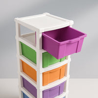 Hue flex plastic storage cabinet showcasing six multi-colored drawers
