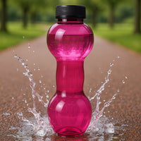 Angled side view of the portable water bottle, highlighting its unique design.