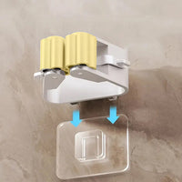 Angled view of the self-adhesive mop holder, emphasizing its sturdy build.