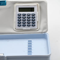 Fun art-themed magnetic pencil box with an integrated calculator and sharpener.