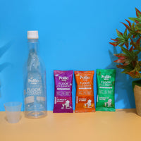 Pollic Kadam cleaning combo kit featuring floor cleaner sachets and bottle