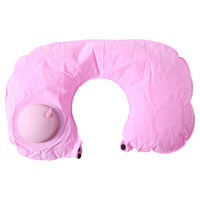 Inflatable travel neck pillow ready to use with adjustable firmness
