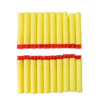 Close-up of a soft foam dart, showing compatibility with Nerf blasters.