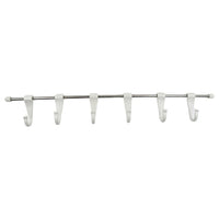 Top-down view of the stainless steel utensil hanger rail, showcasing its compact design and hooks.