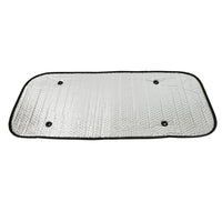 Compact and foldable car sun shade for easy storage in a vehicle.