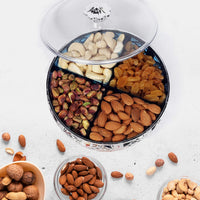 Close-up of an elegant silver gift box, ideal for nuts and dried fruits.