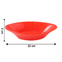 Side profile of glossy red plastic Marin serving bowl