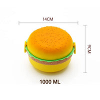 Side view of the double-layer burger lunch box, showcasing its compact design.