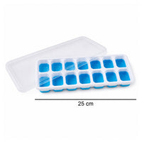 Handle of ice cube tray being removed from freezer for easy ice removal