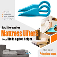 Close-up of the curved handle and lifting tip of the ergonomic mattress lifter.