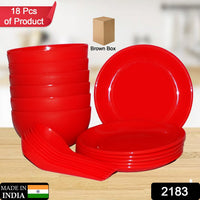 A complete 18-piece soup bowl set from Indo Glow, showcasing six bowls, spoons, and saucers.